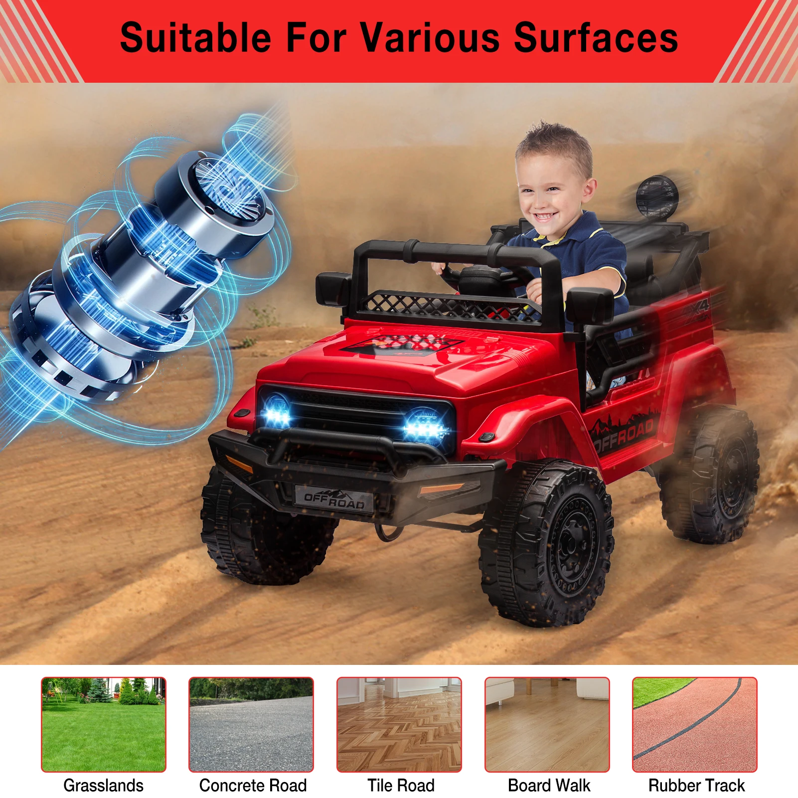 12V Kids Ride On Truck with Remote Control Spring Suspension Bluetooth Connectivity and Led Lights Ride On Toys for 3-6 yrs