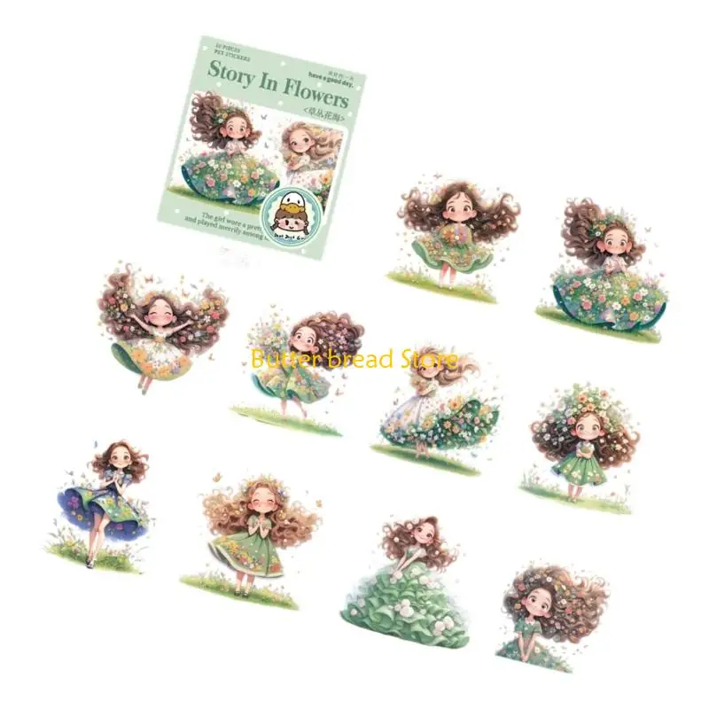 W89C Landscape Sticker Cartoon Girl Sticker Decorative Sticker Journal Sticker