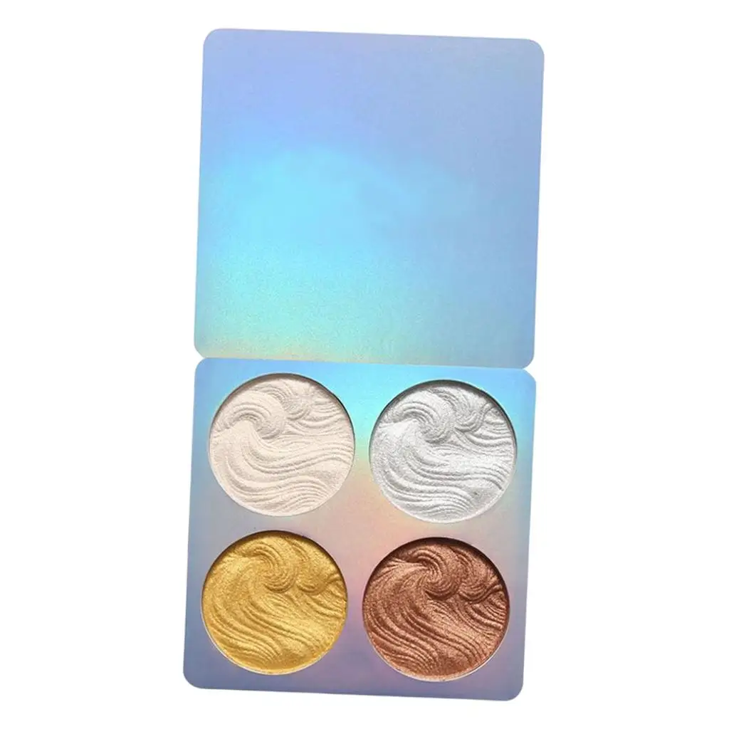 Paleta de maquillaje resaltador brillante de cuatro colores, polvo brillante, rubor compacto, sombra de contorno facial para todo tipo de piel