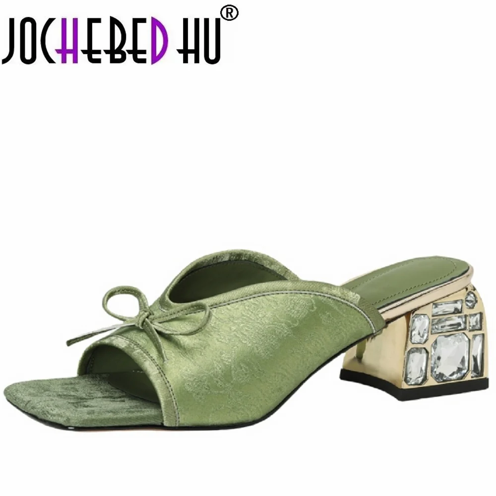 【JOCHEBED HU】New Women Genuine Leather Shoes for Women Square Toe Chunky Heel Slippers Concise Cover Toe Slingback Modern Sandal