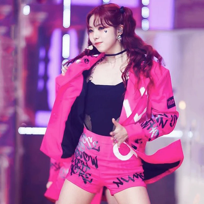 Ladies Kpop Outfit Women Pink Coat Shorts Singer Jazz Dance Costume DJ DS Hip Hop Dance abbigliamento Stage Show Clubwear XS6711