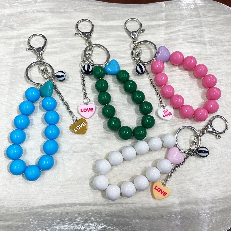 Y2k Korean Cute Love Heart Beaded Colorful Phone Bracelet For iPhone Accessories Anti-Lost Chain Lanyard Hanging Cord Sweet Gift