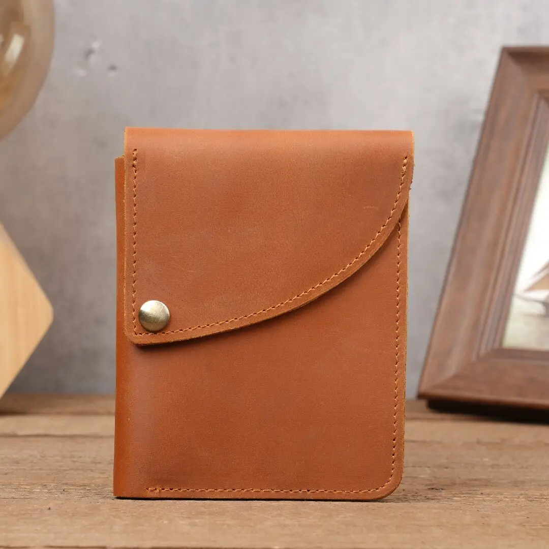 Spot Cash Retro Top-Grain Leather ID Card Holder with Layered Business Business Card Pouch and Multi-Card Slot Bank Card Case
