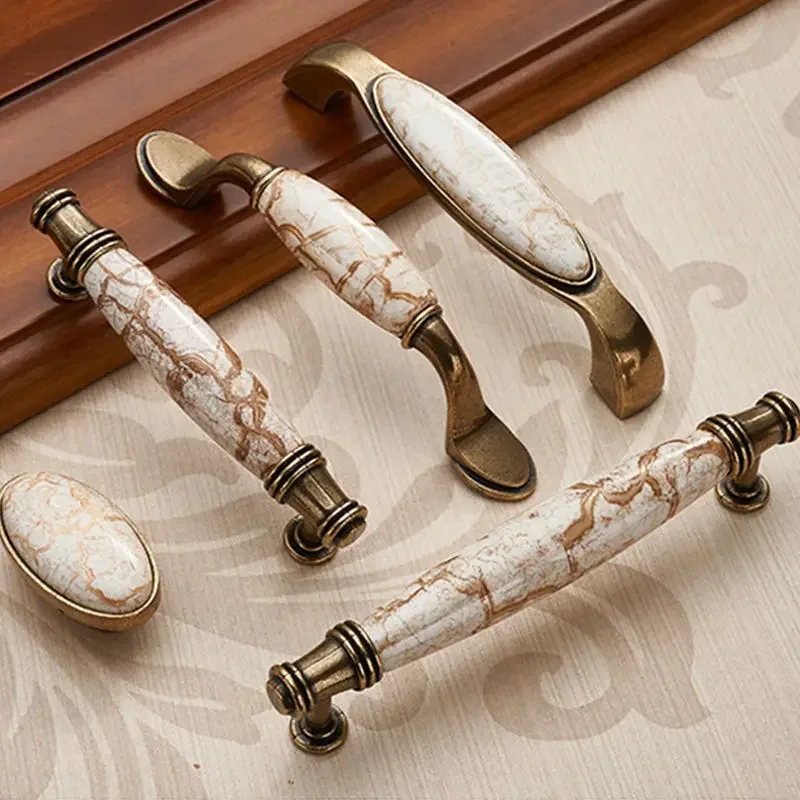 European Bronze Ceramic Cabinet Handles Zinc Alloy Drawer Knobs Wardrobe Door Handles Furniture Handle