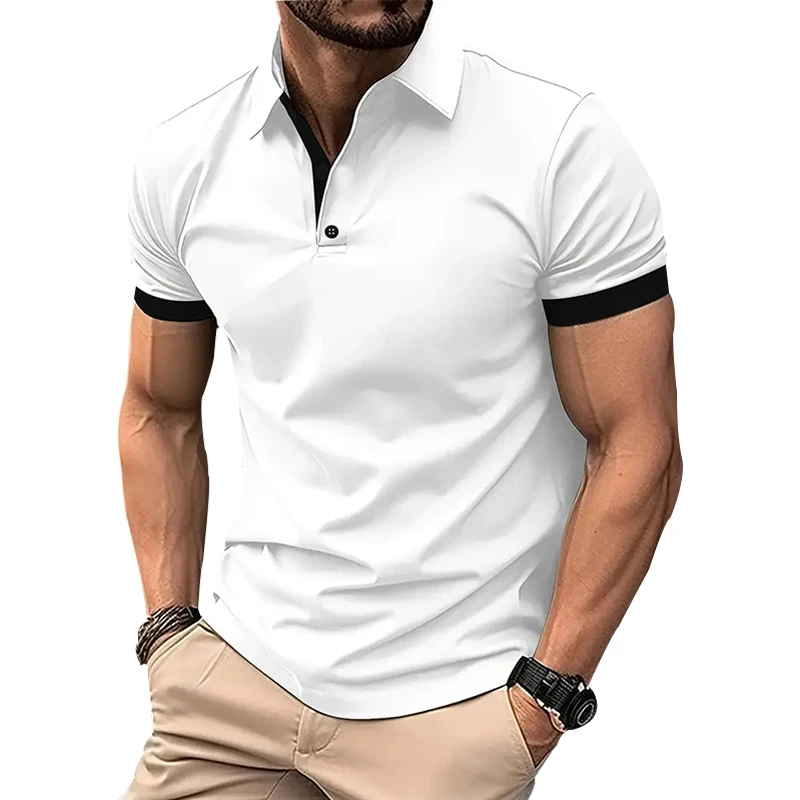 Polo estiva da uomo a maniche corte in puro colore Polo sportiva da uomo Slim Fit Business Polo con stampa digitale 3D