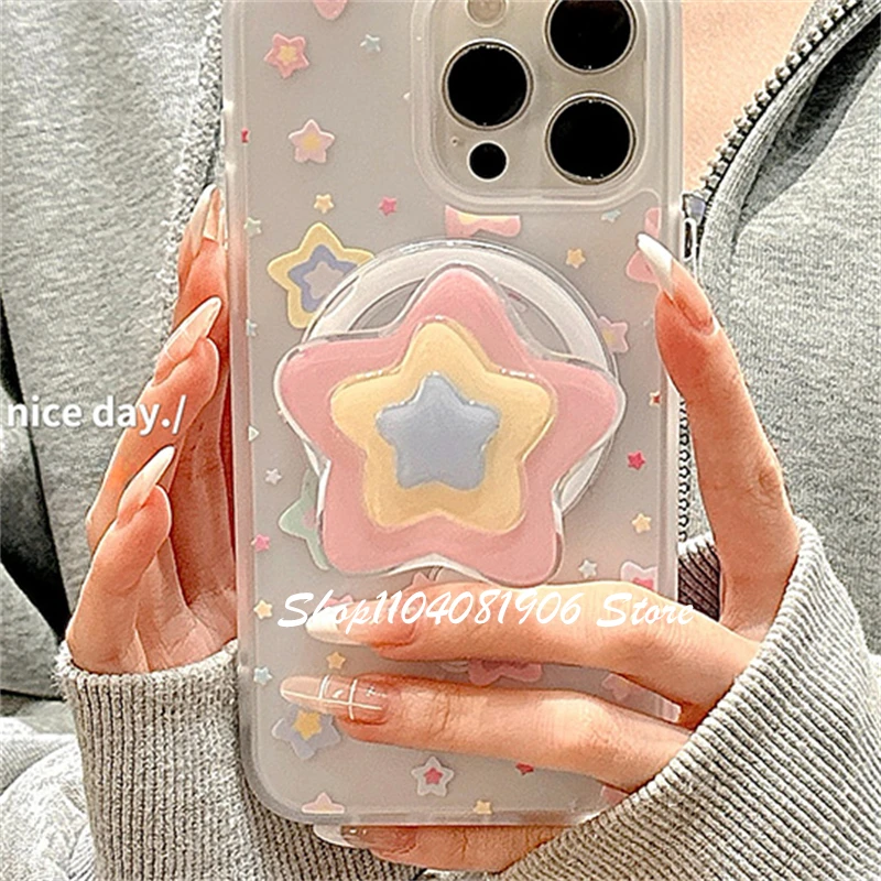 Korean Cute Cartoon Star Magnetic Holder Grip Tok Griptok Phone Holder Phone Stand Support For iPhone For Pad Magsafe Smart Tok view 3