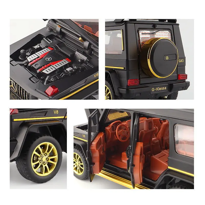 Coche todoterreno de simulación de AMG-G63, vehículo de aleación, 1:24, modelo de coche grande G, seis puertas de simulación de juguete, adornos acústicos