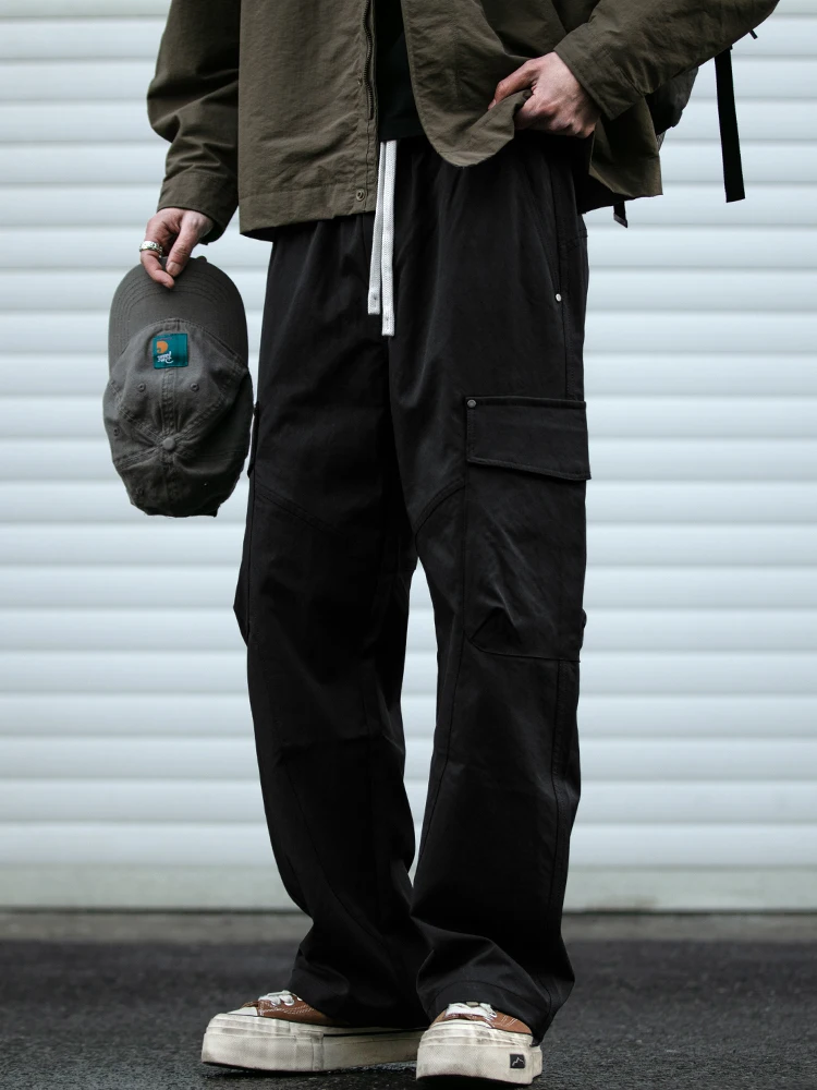 Japanese Fashion Cargo Pants For Men Vintage Large Pockets Oversized Straight Leg Utility Casual Workwear Trendy Trousers Male