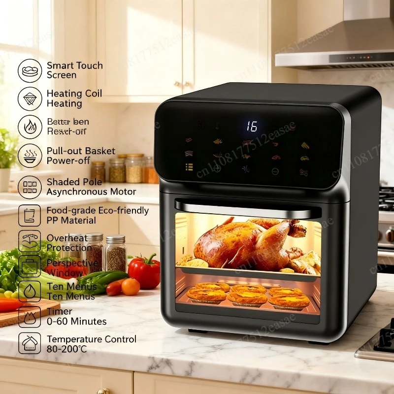 New Cross-Border Air Fryer, Household Multifunctional Large Capacity Touch Screen Visible Electric Oven