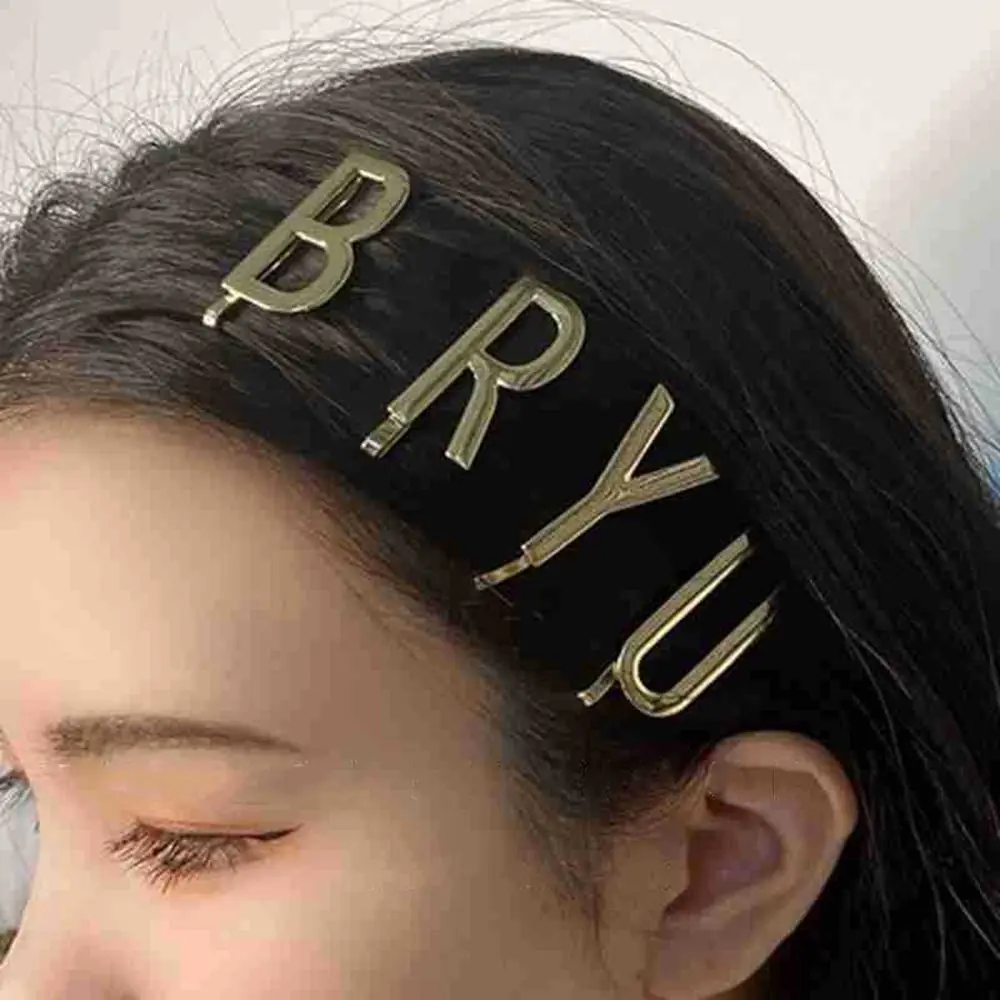 Cute Sweet Geometry Hollow Gold Color Girls Letter Hairpins Set Metal Bangs Clips Female Hair Clips Korean Style Barrettes