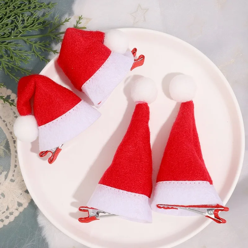 Little Christmas Hat Hairpin Lovely Mini Santa Claus Cap Hairclip Long Triangle Hat Metal Hair Clip Festival Barrettes