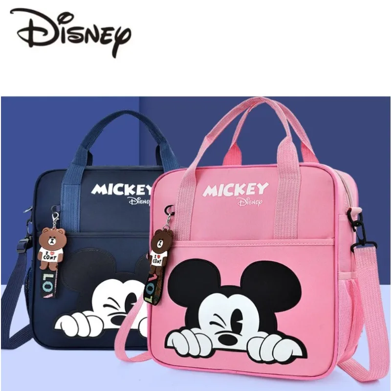 Disney-bolsas de tutorización para estudiantes, mochila escolar multifuncional de dibujos animados de Mickey, bolso de mano, bolsa de libros para documentos, Bolsa Escolar cuadrada