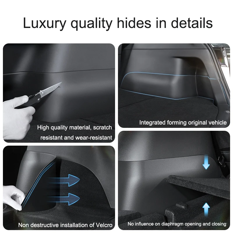 For Tesla Model Y 2021-2023 Inner Protector Accessories Trunk Side Guards ABS Full Cover Fluff Surface Corner Protection Shell