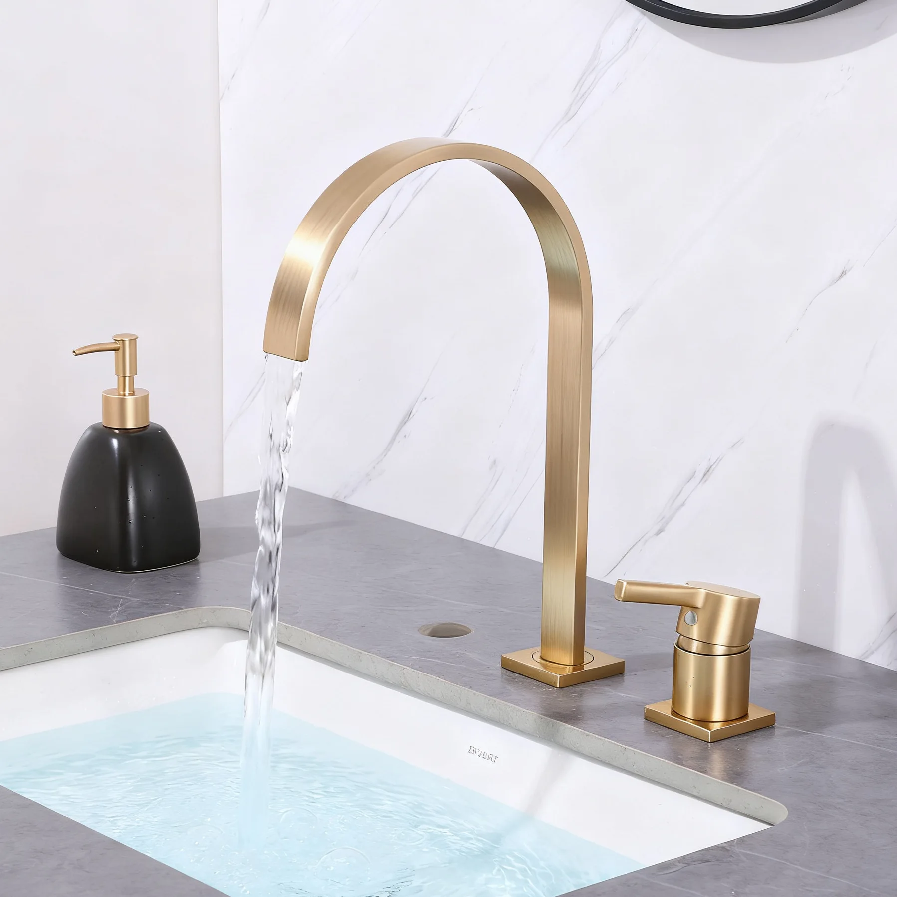 All-copper hot and cold double-hole split rose gold faucet, black gold heightened washbasin basin, basin faucet on the table