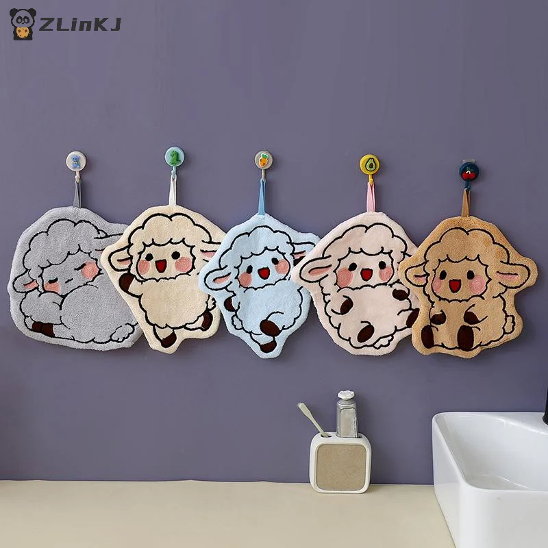 ▶1Pcs Cartoon Lamb Shaped Hanging Hand Towel Good Absorption Soft Plush Lint Free For Bathroom Kitchen Kids Use