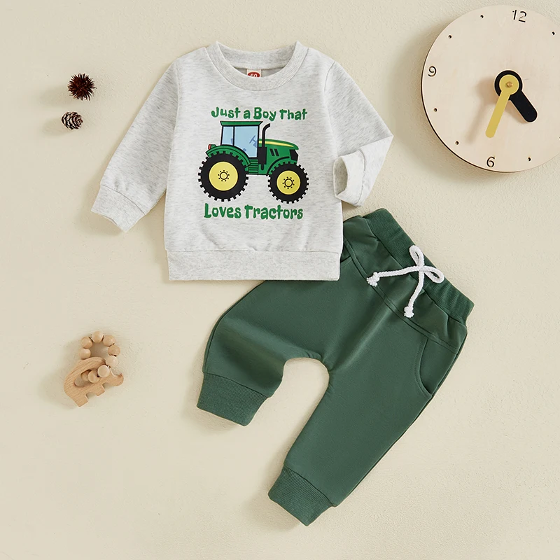 

Toddler Kids Boys Autumn Fall 2Pcs Outfits Letter Farm Truck Print Long Sleeve Sweatshirts Tops Pants Clothes Sets