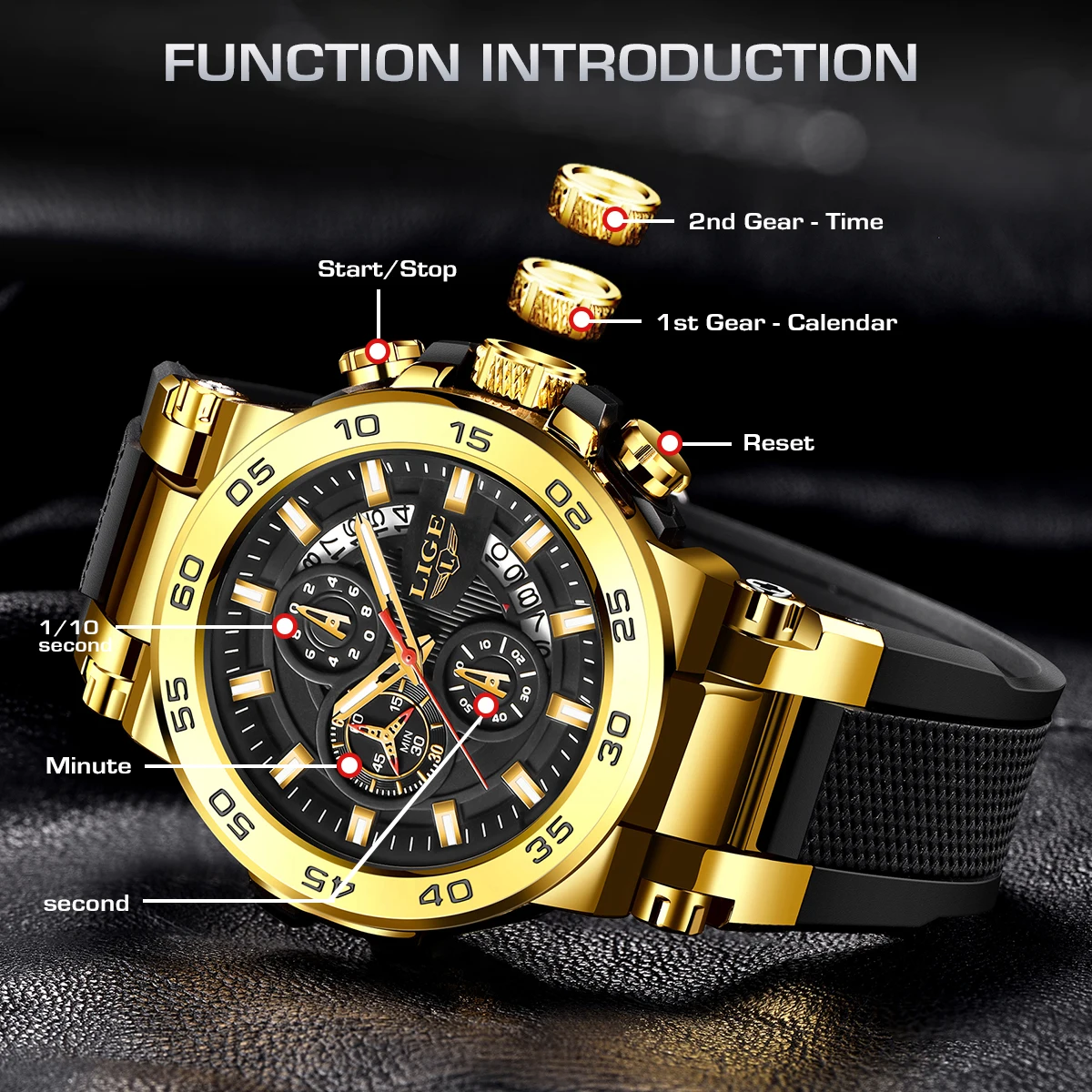 Nuevos relojes para hombre LIGE, marca de lujo, reloj con esfera grande, reloj de pulsera de cuarzo resistente al agua para hombre, reloj cronógrafo deportivo, reloj Masculino