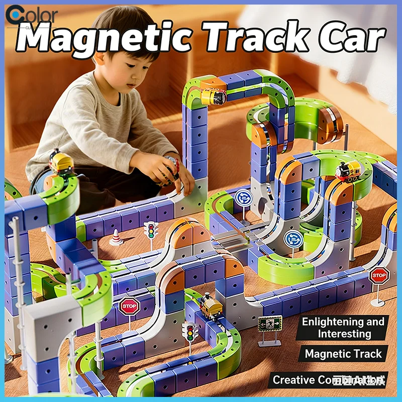 

Magnetic Electric Train Magic Track Cube Assemble Magnetic Building Blocks Educational Rechargeable Toy Rail Car