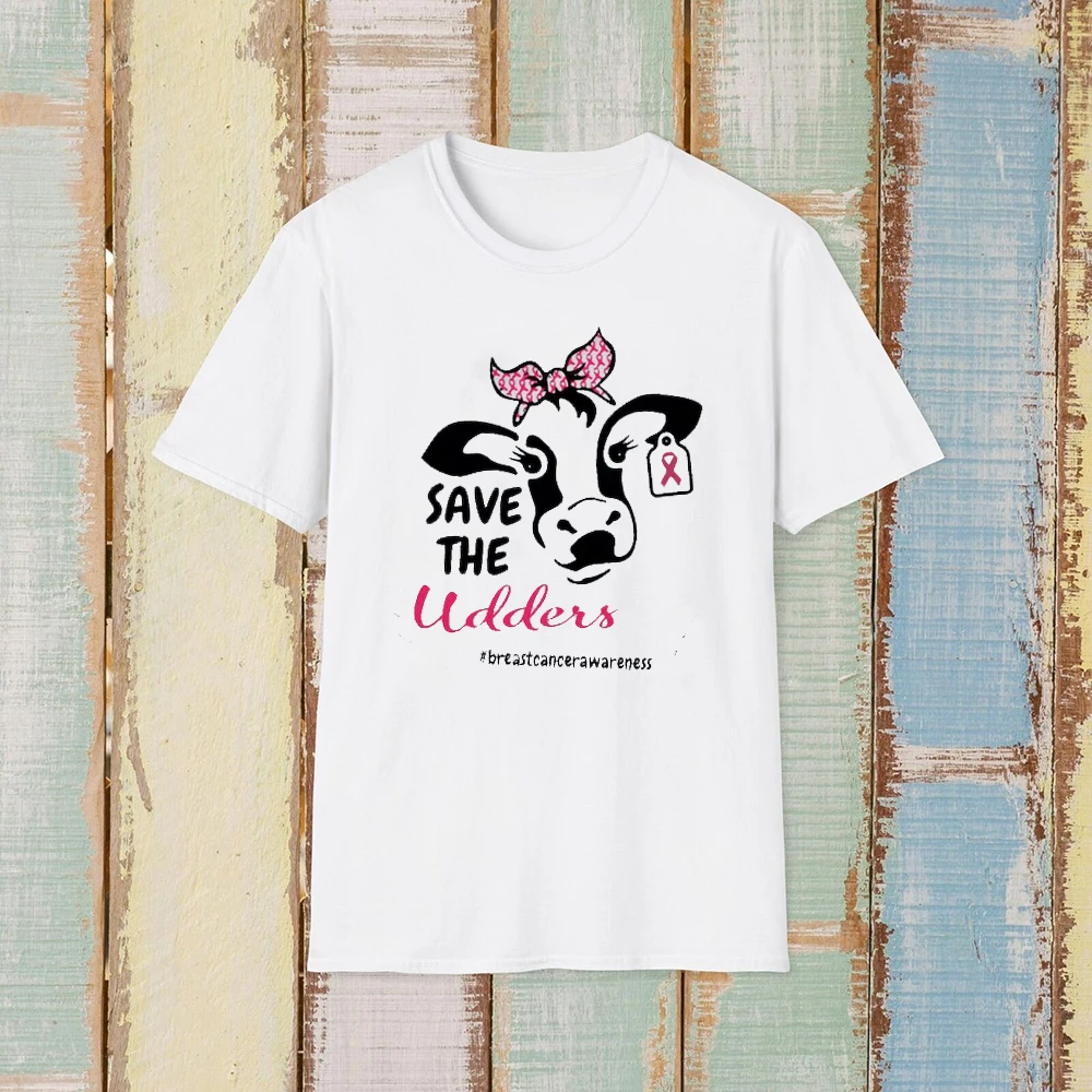 Save The Udders Pink Ribbon T-shirt or Crewneck, Gift For Mom, Breast Cancer Awareness T-shirt With Animal Print man and woman