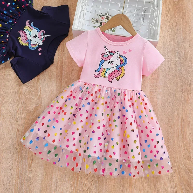 Kids Dresses for Girls Short Sleeve Unicorn Girls Sequins Costume Princess Dress Kids Daily Clothes