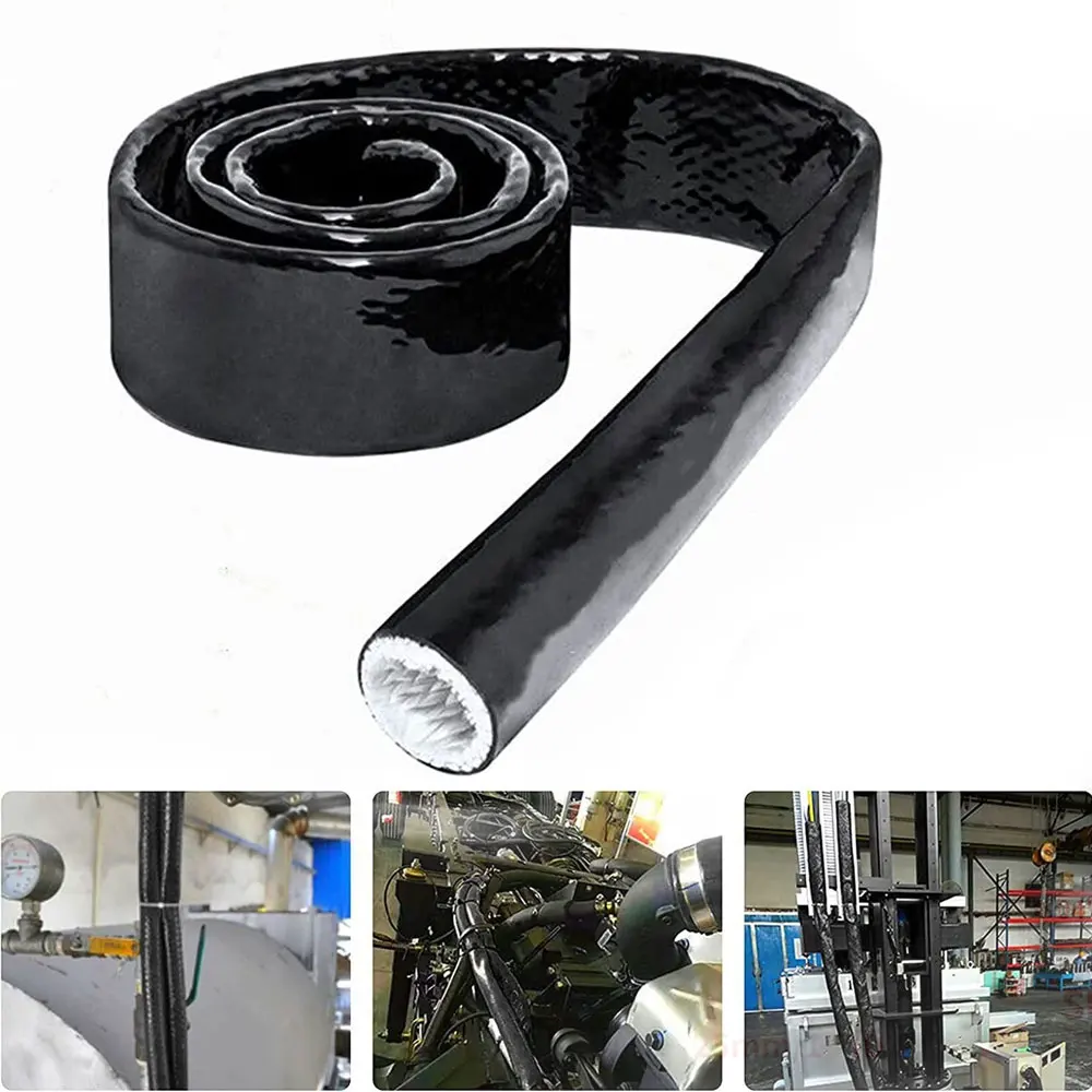High Temp Fiberglass Braided Fire Sleeve Silicone Coated Fire Retardant Protective Tube For Car Exhaust Wiring Tuning Parts
