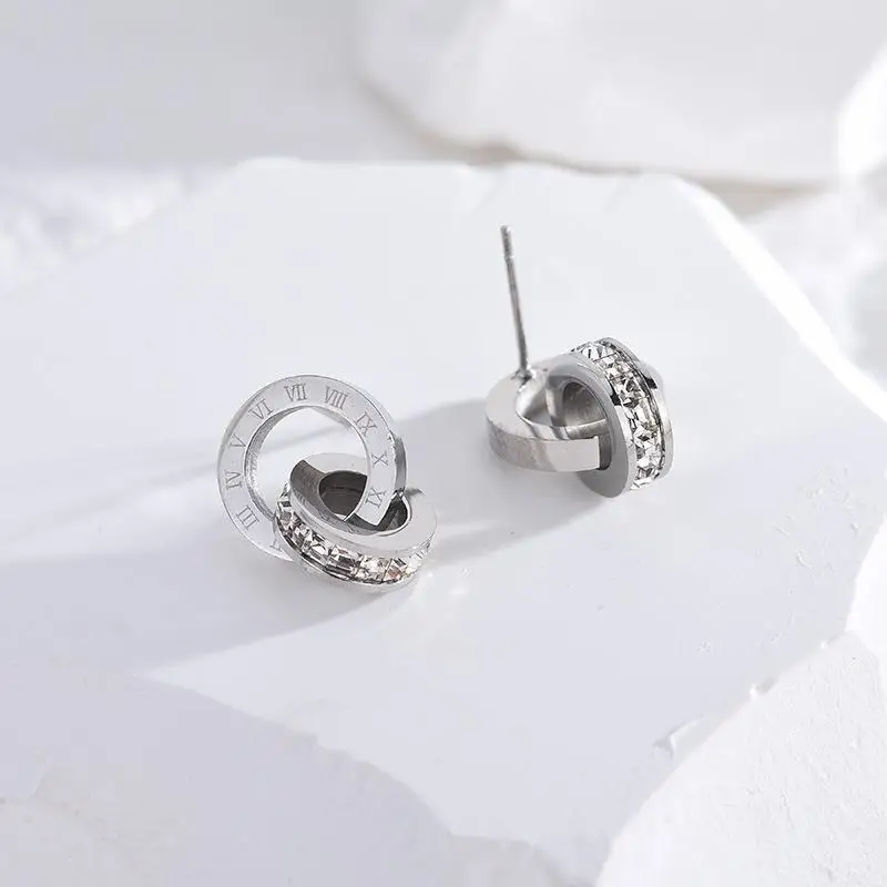 Zircon Roman Numeral Earrings For Women Stainless Steel Earrings Woman Fashion Jewelry Accessories