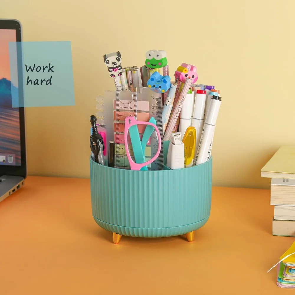 منظم أقلام، حامل أقلام رصاص دوار للمكتب، منظم مكتب دوار، كوب أقلام رصاص لطيف مكون من 5 فتحات للعودة إلى المدرسة والمكتب،