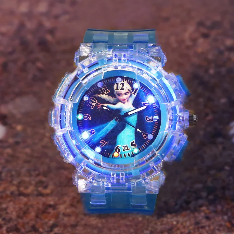 Jam Tangan Anak-anak Disney Frozen Baru Jam Tangan Olahraga Flash Kedap Air untuk Anak Perempuan Laki-laki Jam Tangan Kuarsa Kartun Jam Anak