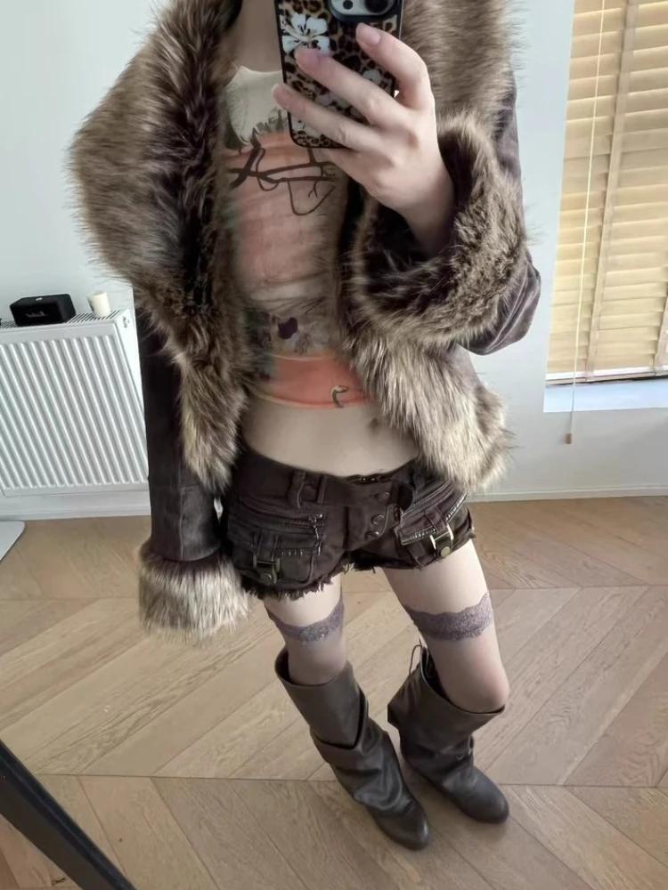 Y2K パンクサブカルチャーデニムショーツ女性の夏のゴシックセクシーなストリートストレートカットカーゴホットパンツ洗浄スリム臀部抱き