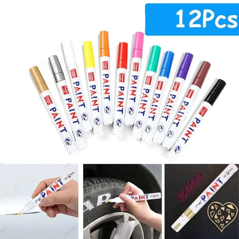 

12Pcs White Permanent Paint Pen Colorful Tire Markers Rubber Car Tyre Tread Markers Pens Quick Dry Waterproof for Metal Rocks