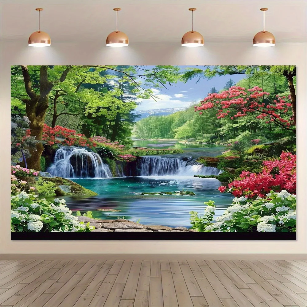 Polyester Landschaft Wasserfall und Wald Blume Hintergrund Banner-universelle Mehrzweck-Innen-und Außen dekoration