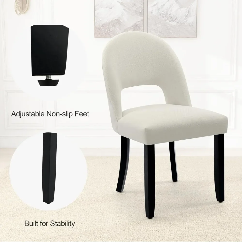 

Modern Upholstered Dining Chairs Set of 2, Wooden Kitchen Chairs with Open Backrest for Dining Room, in Cream White