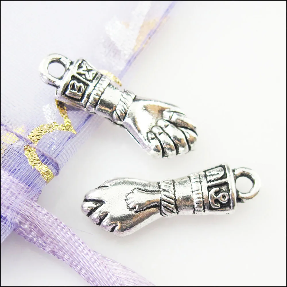 12Pcs Antiqued Silver Color 3D Fist Hand Charms Pendants 7.5x22.5mm