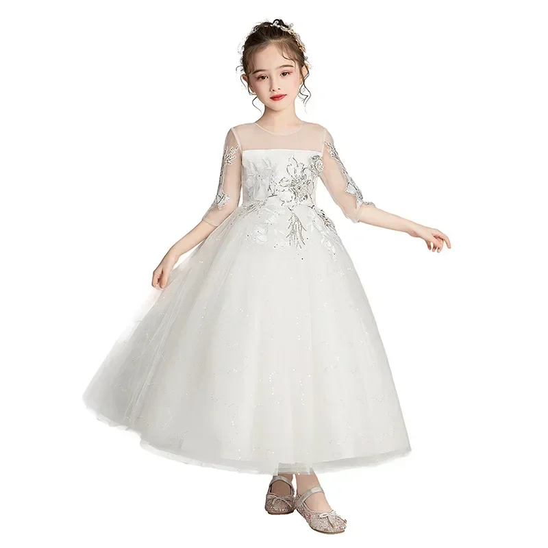 Fashion Flower Girl Dresses for Weddings Lace Long Sleeve Princess Dress for Girls Summer Girls Party Dresses 3-16 Years