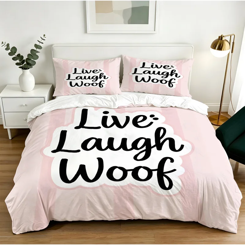 

Duvet Cover Set Live Laugh Woof Print, Comforter Cover Bedding Set No Filler Soft Fabric For Pet Lover Bedroom