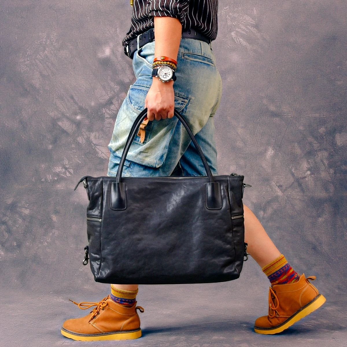 Business casual luxury genuine leather men large-capacity briefcase fashion designers handmade cow leather handbag messenger bag - Image 2