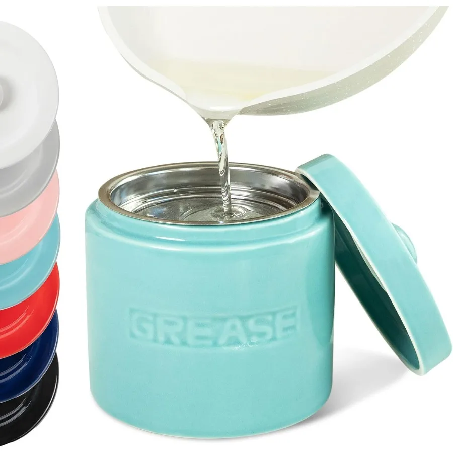 

Заставка для жира с беконом и ситечком Керамический контейнер на 32 унции для кухни вмещает масло с капающим жиром с беконом для повторного использования Хранитель может вместить Co