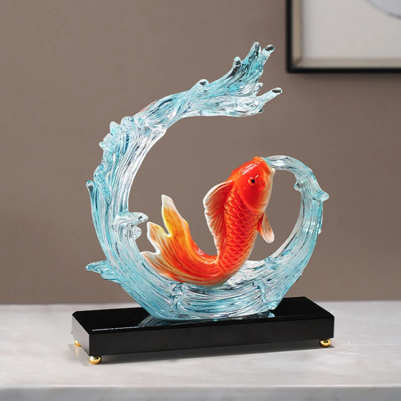 

Carp spitting water resin ornaments TV cabinet decoration Company housewarming gift Living room home decor Feng Shui Accessories