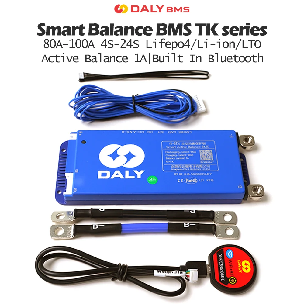 Daly Smart BMS 4s 8s 12s 16s 20s 24s 80A 100A WIFI Built In Bluetooth Balancer Compatible Multiple String for Lifepo4 Li-ion LTO
