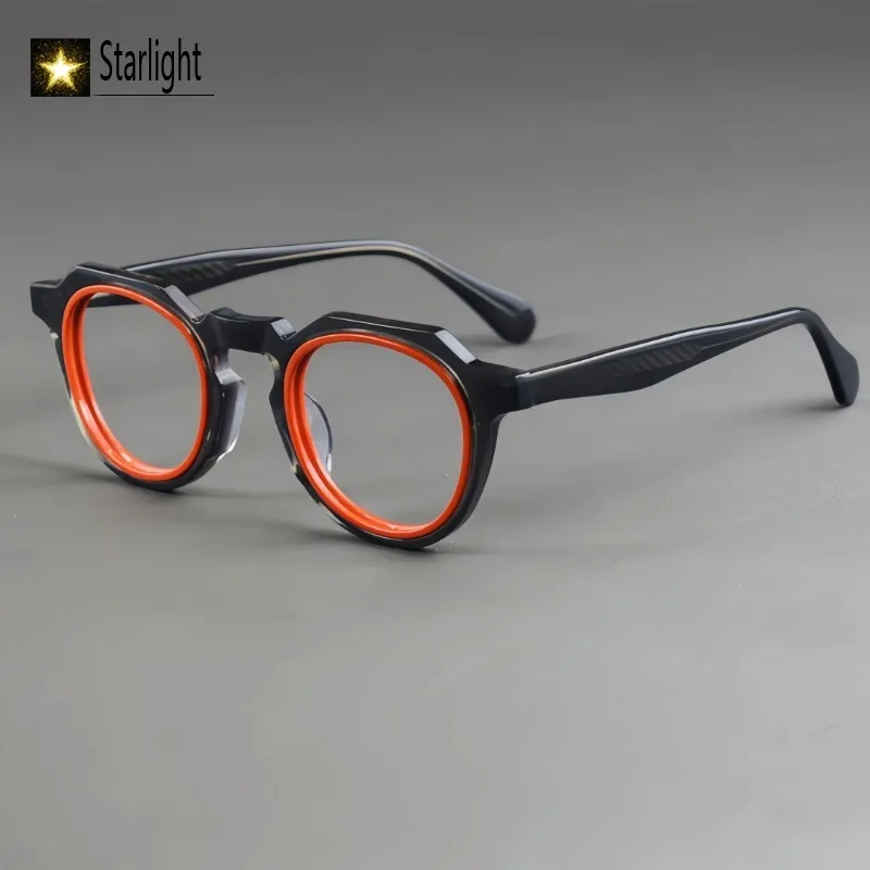 

Оправа для очков 2026 из черного ацетата в стиле пэчворк, круглая, для мужчин, для чтения, для коррекции близорукости, 141 мм