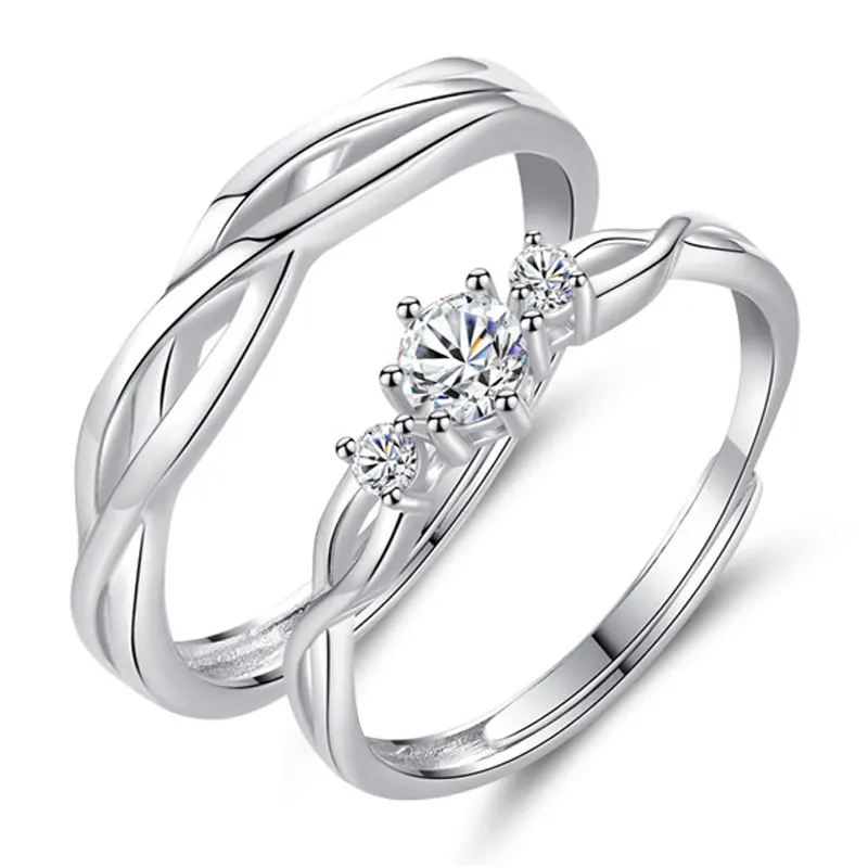 

New Design Couple Rings Pure 925 Silver Wedding One Pair Silver Couple Cz Diamond Ring