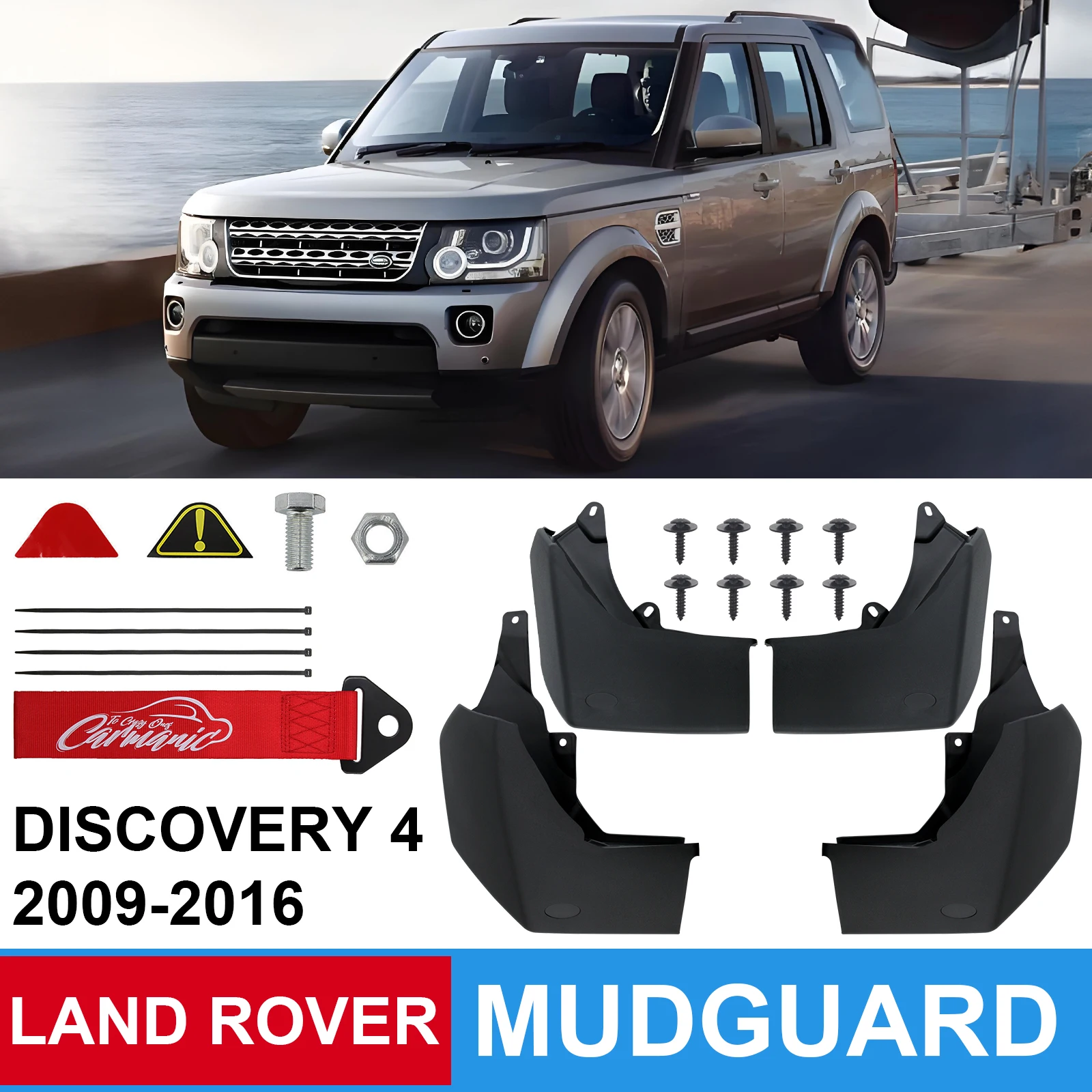 

For Land Rover Discovery 4 LR4 2009-2016 Mud Flaps Splash Guards Mudguard Mudflap with Tow Strap Car JDM VPLAP0017 CAS500010PCL