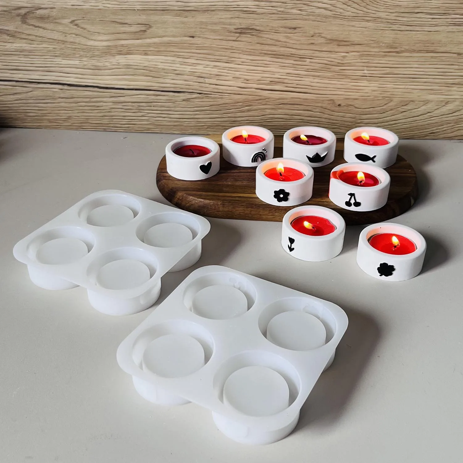 

Силиконовая форма, цилиндрический подсвечник для чайной свечи, цветочная рыба, форма для чайной свечи в форме сердца, капельная смола, штукатурка, восковые формы для свечей