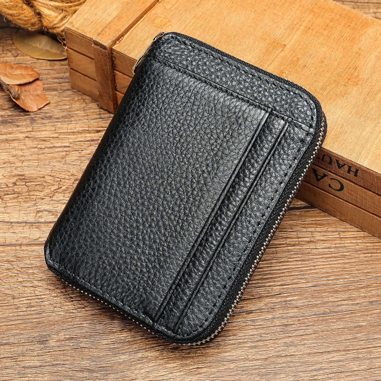 حامل بطاقة جلدية أصلية نموذج جديد سعة كبيرة فتحات بطاقة متعددة حامل بطاقة الهوية الصغيرة محفظة نسائية للعملات المعدنية من جلد البقر #5