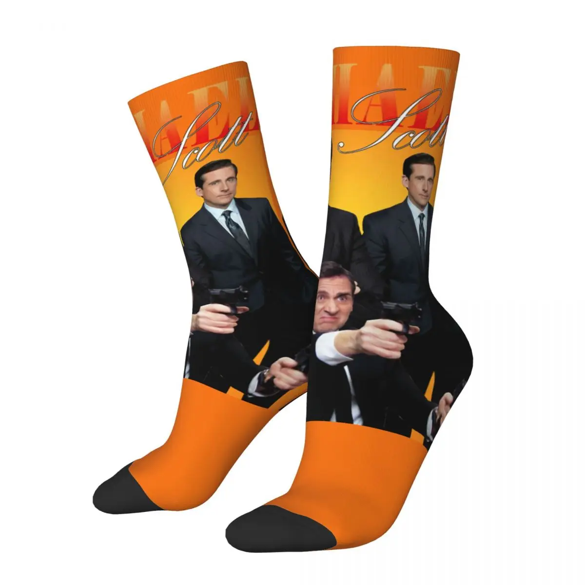 Funny Happy Men's Compression Socks Michael Scott Homage Tee Classic Vintage The Office Jim Halpert TV Street Casual Crew Sock