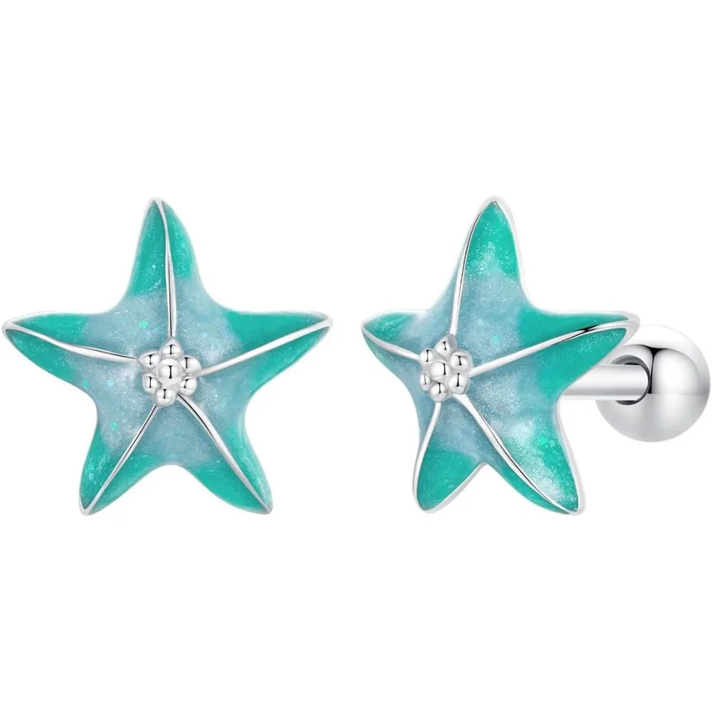 

Ocean Animal Turtle Starfish Seashell Stud Earrings 925 Sterling Silver Blue Cubic Zirconia Gift for Women