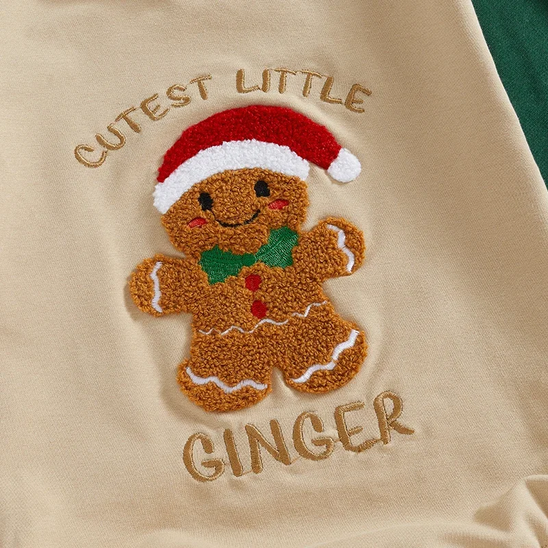 Baby Christmas Sweatshirts Rompers for Boy Girls Casual Gingerbread Letter Embroidery Long Sleeve Jumpsuits Newborn Cute Clothes