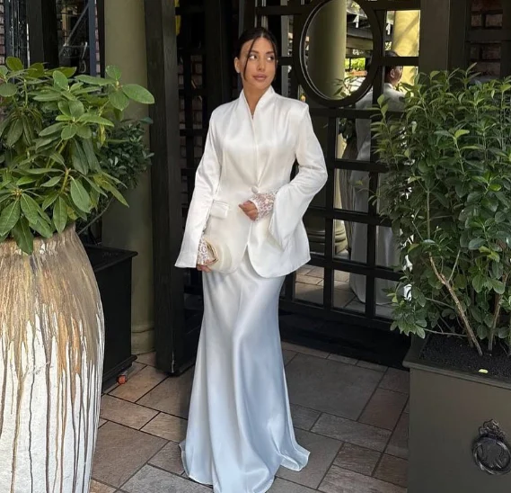 Hochwertige, maßgeschneiderte, bodenlange, volle Ärmel, A-Linie, Vestidos für Damen, Invitada-Robe, für Hochzeit, Invité