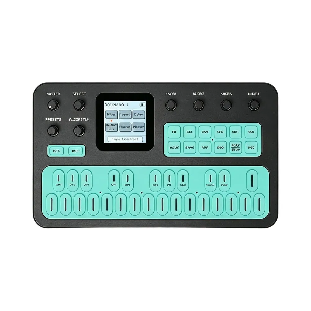 FM1 Tragbarer FM-Synthesizer, 27-Tasten-Mini-Synth, 12-Phonik, mit MIDI-Anschluss für Musikproduktion, Taschen-Keyboard-Instrument – Detail 5