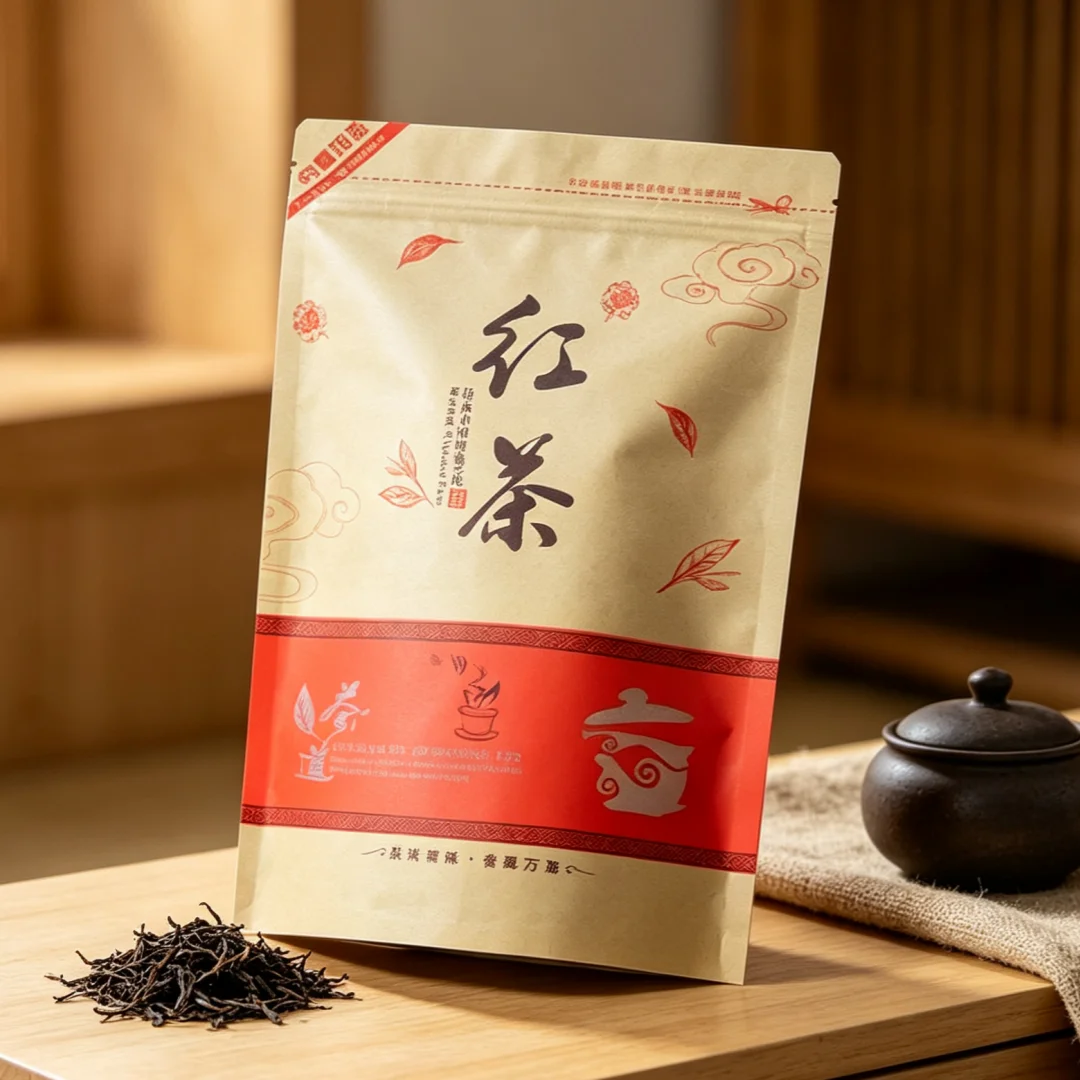 Qimen Black Tea Thick Brown Paper Zipper Bag Self-supporting Self-sealing Tea Bag Universal Tea Packaging NO Packing Bag